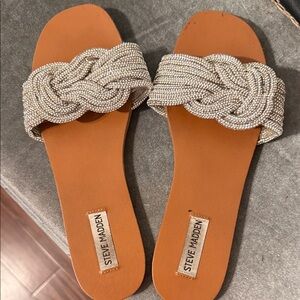 Steve Madden Women's Sandals with Tan and Silver Braided Straps